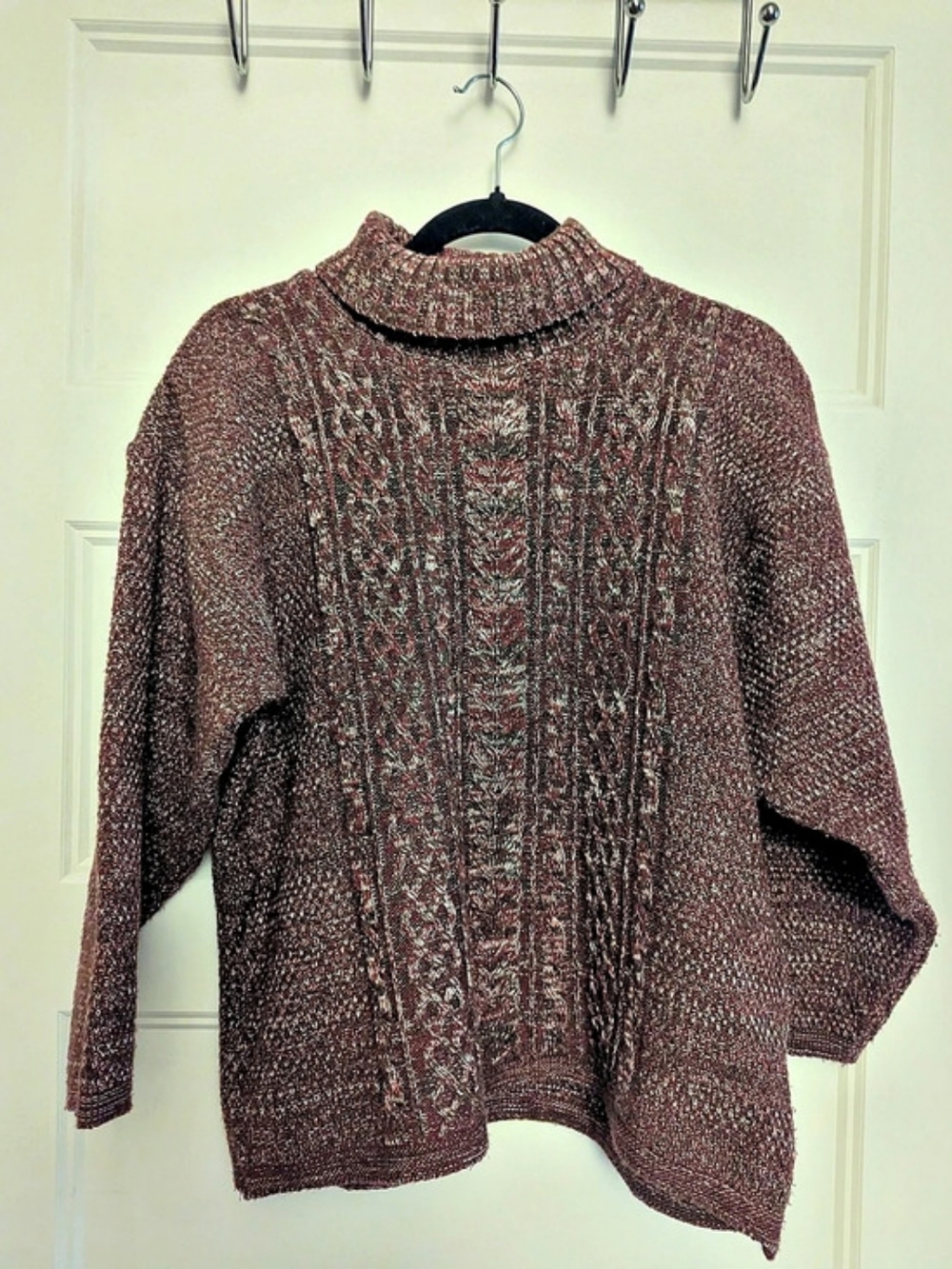 Huntington Ridge Cable Knit Cowl Neck Sweater in Brown And Red Size Medium